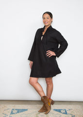 Sandra Dress - Black Linen