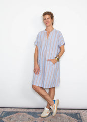 Cindy Dress - Blue Tan stripe