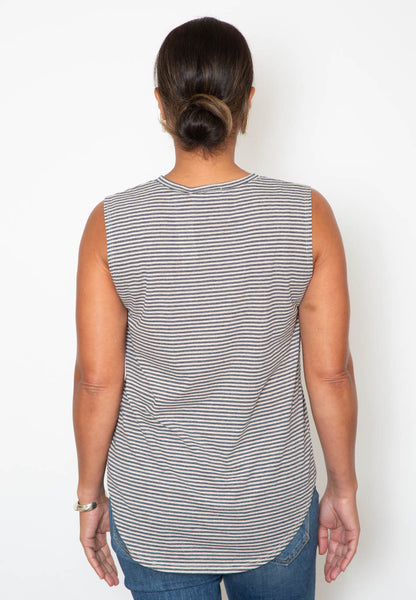 MELISSA MUSCLE TEE - NAVY DOUBLE STRIPE