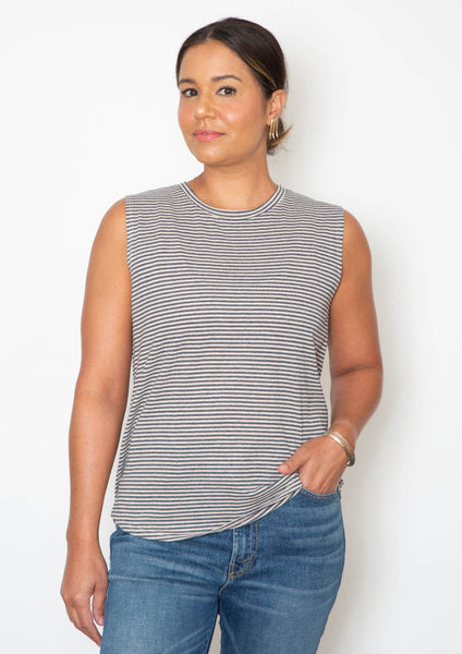 MELISSA MUSCLE TEE - NAVY DOUBLE STRIPE