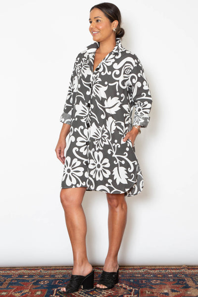 Stacey Dress - Black and White Floral