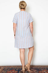 Cindy Dress - Blue Tan stripe