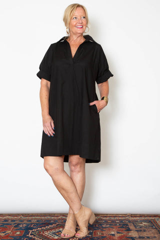 Sandra Dress - Black Linen