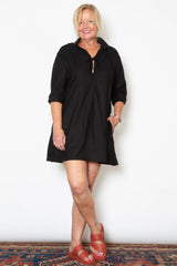 Sandra Dress - Black Linen