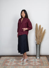 Isabel Top - Burgundy Poplin