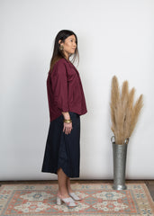 Isabel Top - Burgundy Poplin