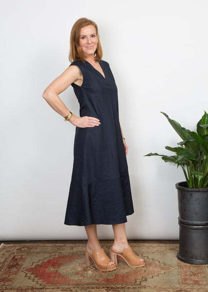 Winny Dress - Navy Poplin