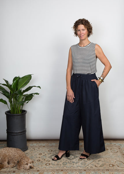 Elise Pant - Navy Poplin