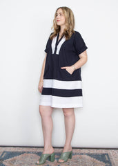 Cindy Dress - Navy/White Poplin