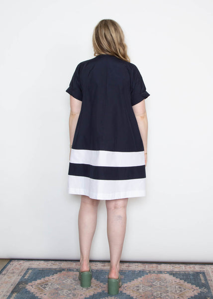 Cindy Dress - Navy/White Poplin